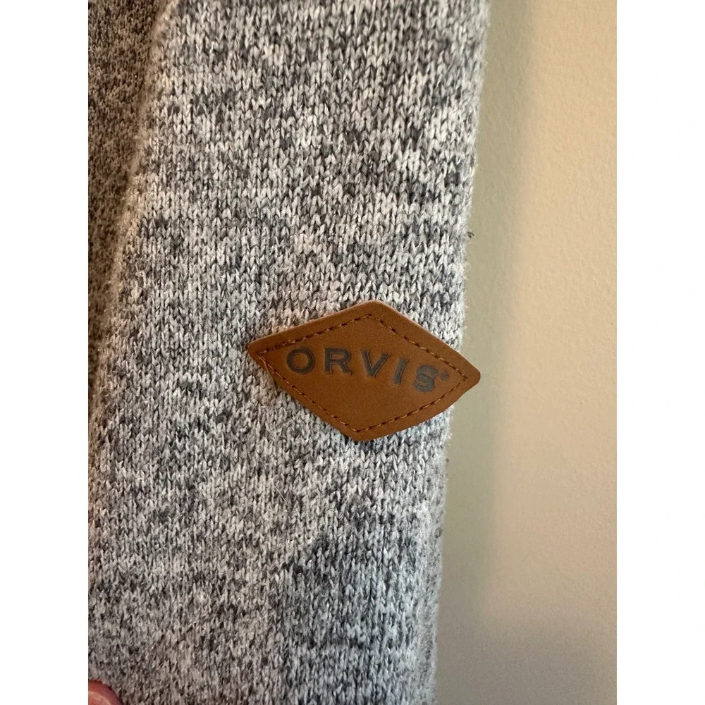 Orvis Mens Gray Sherpa Lined Quarter Zip Pullover Sweater Jacket Size Medium